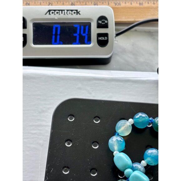 Faceted Blue Agate Beaded Necklace With Rhinestone Clasp & Centerpiece - Picture 7 of 7